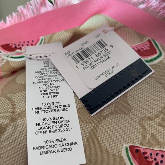 Coach Signature Pink Watermelon Square Silk Scarf - Picture 6 of 6